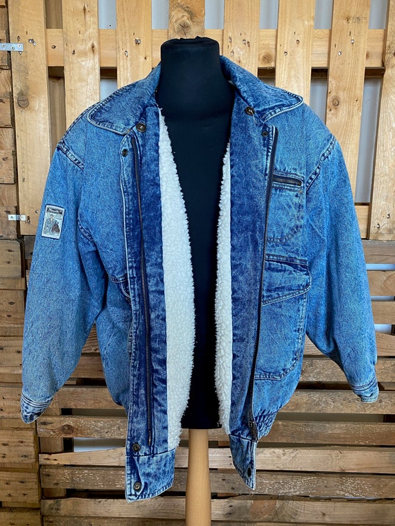 Vintage Teddy Collar Denim Jacket - retro 80s/90s