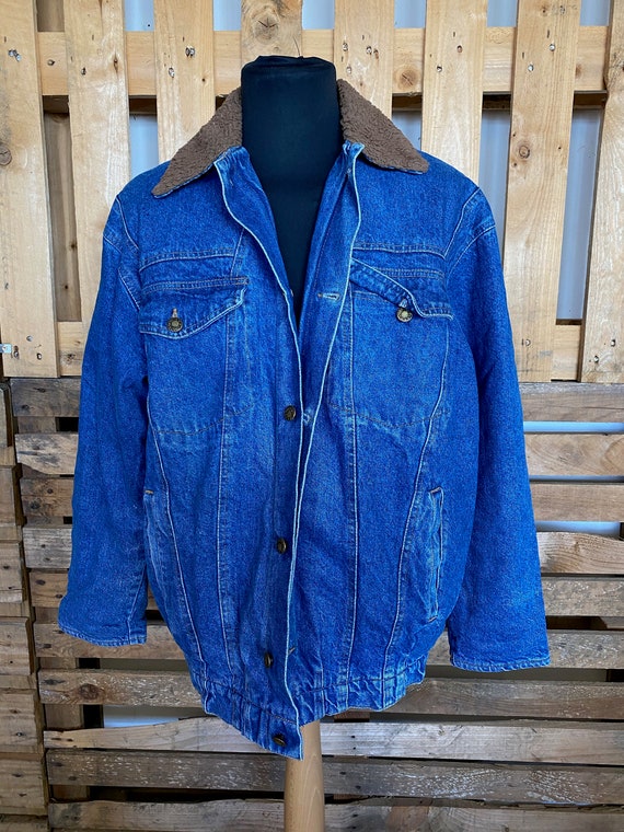 Vintage Teddy Collar Denim Jacket - retro 80s/90s