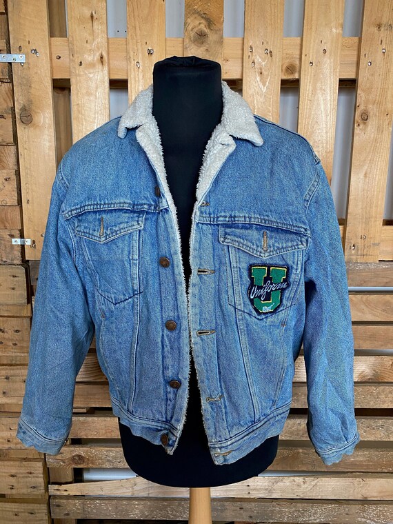 Vintage Teddy Collar Denim Jacket - retro 80s/90s