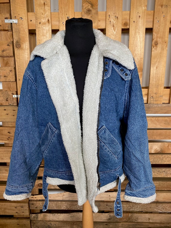 Vintage Teddy Collar Denim Jacket - retro 80s/90s