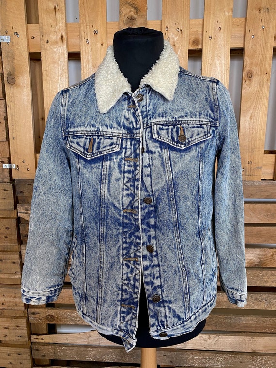 Vintage Teddy Collar Denim Jacket - retro 80s/90s