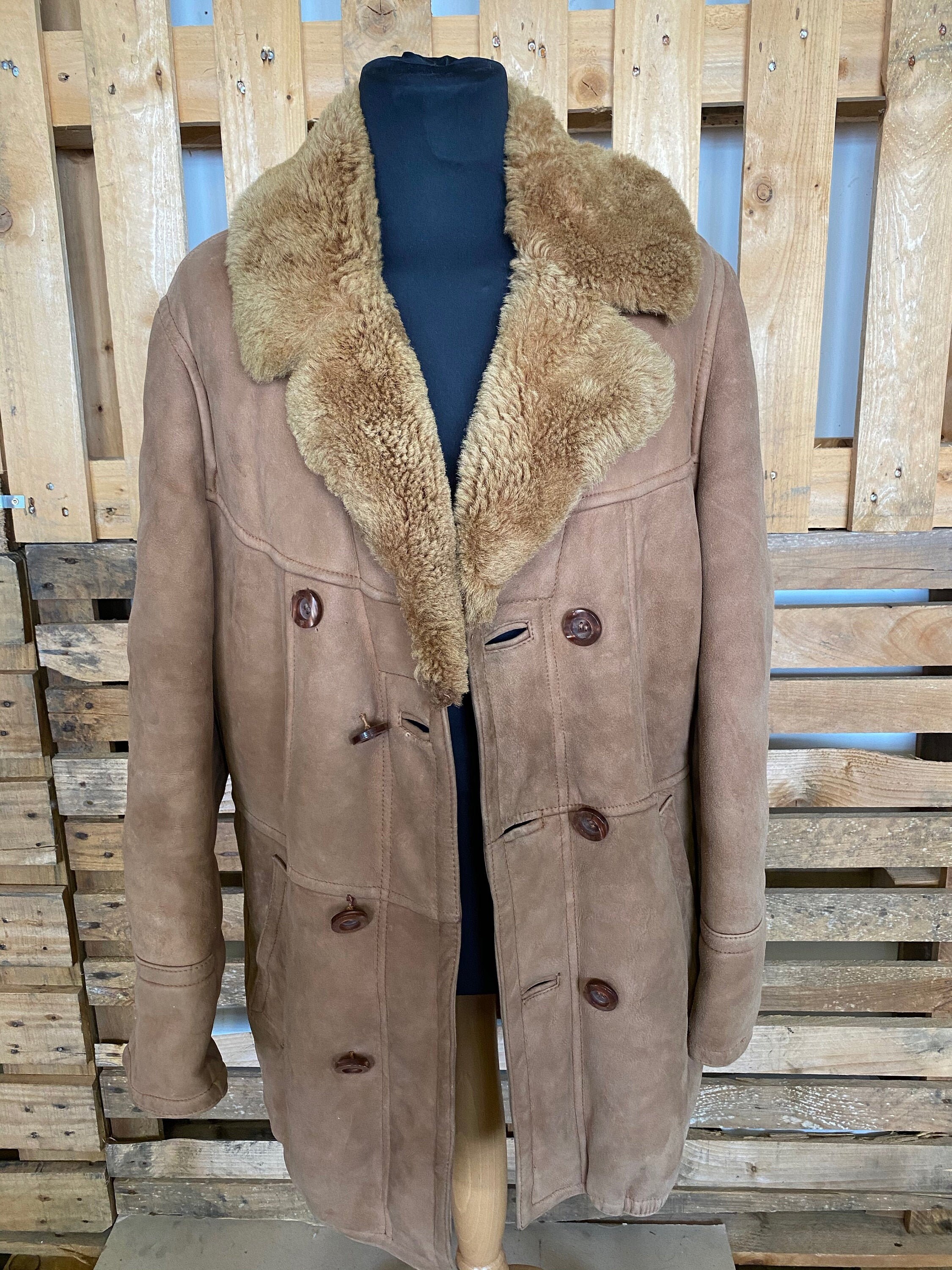 Image of Amazing Sheepskin Vintage Aviator Jacket - Bomber Jacket Shearling Leather Suede 70's 80's L Grade B Womens