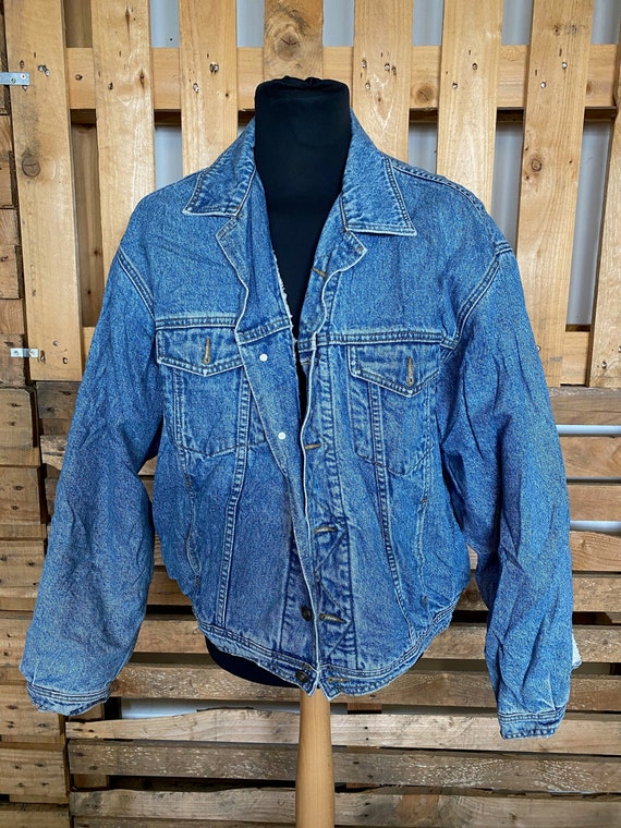 Vintage Teddy Collar Denim Jacket - retro 80s/90s