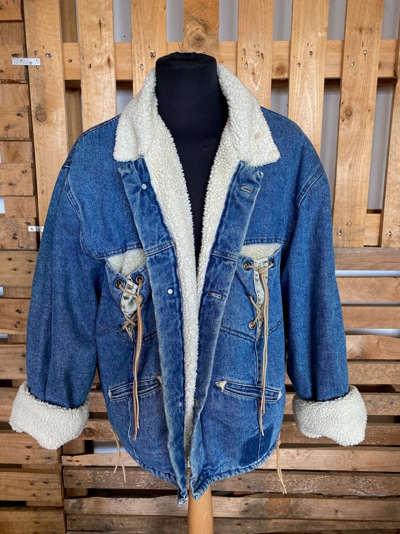 Vintage Teddy Collar Denim Jacket - retro 80s/90s