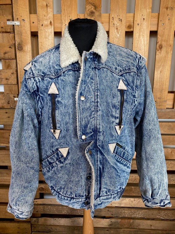 WRANGLER Vintage Teddy Collar Denim Jacket - retro