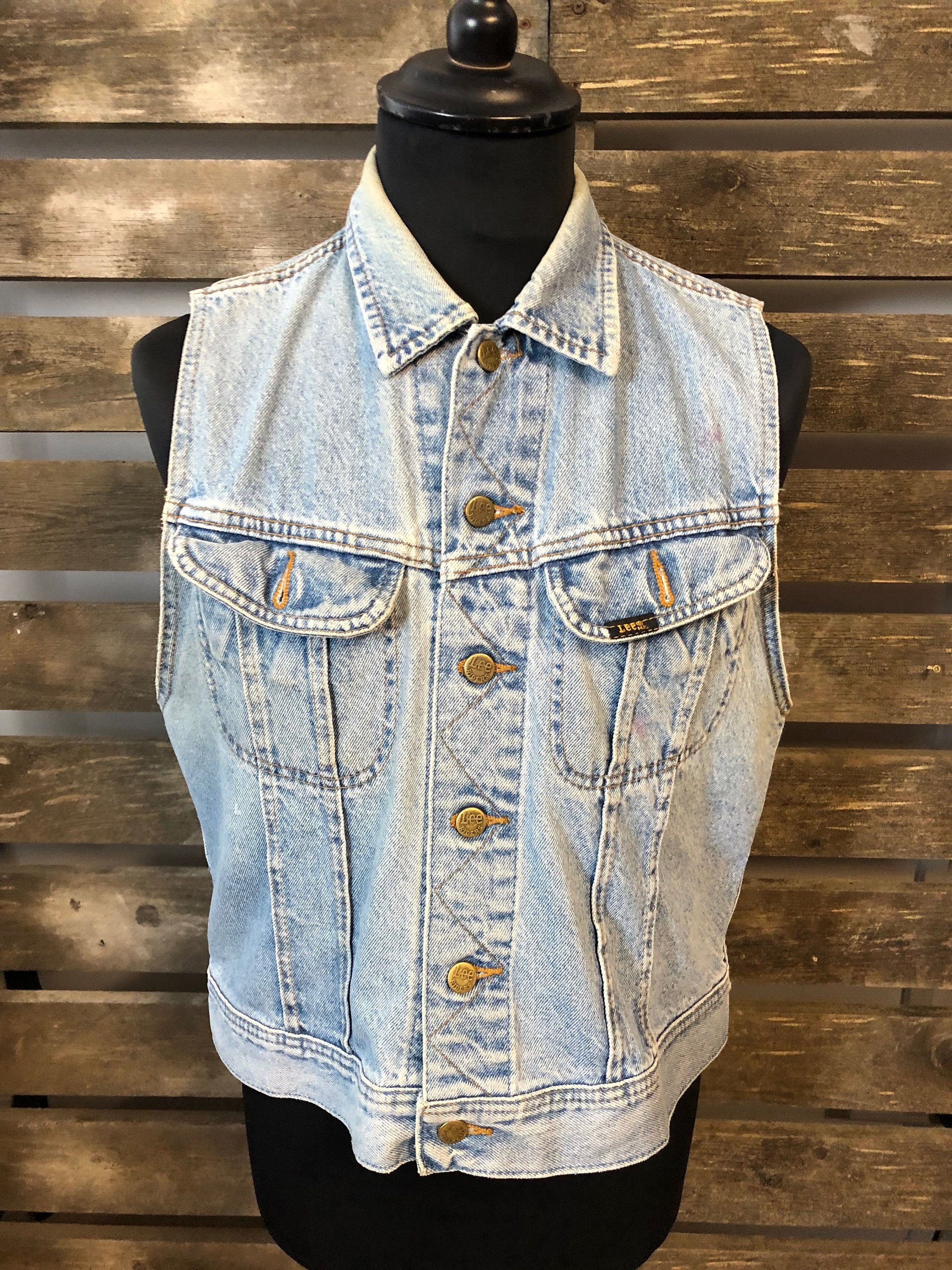 Image of Lee Vintage Denim Sleevless Jacket - Retro 80S/90S Denim Jacket Size L