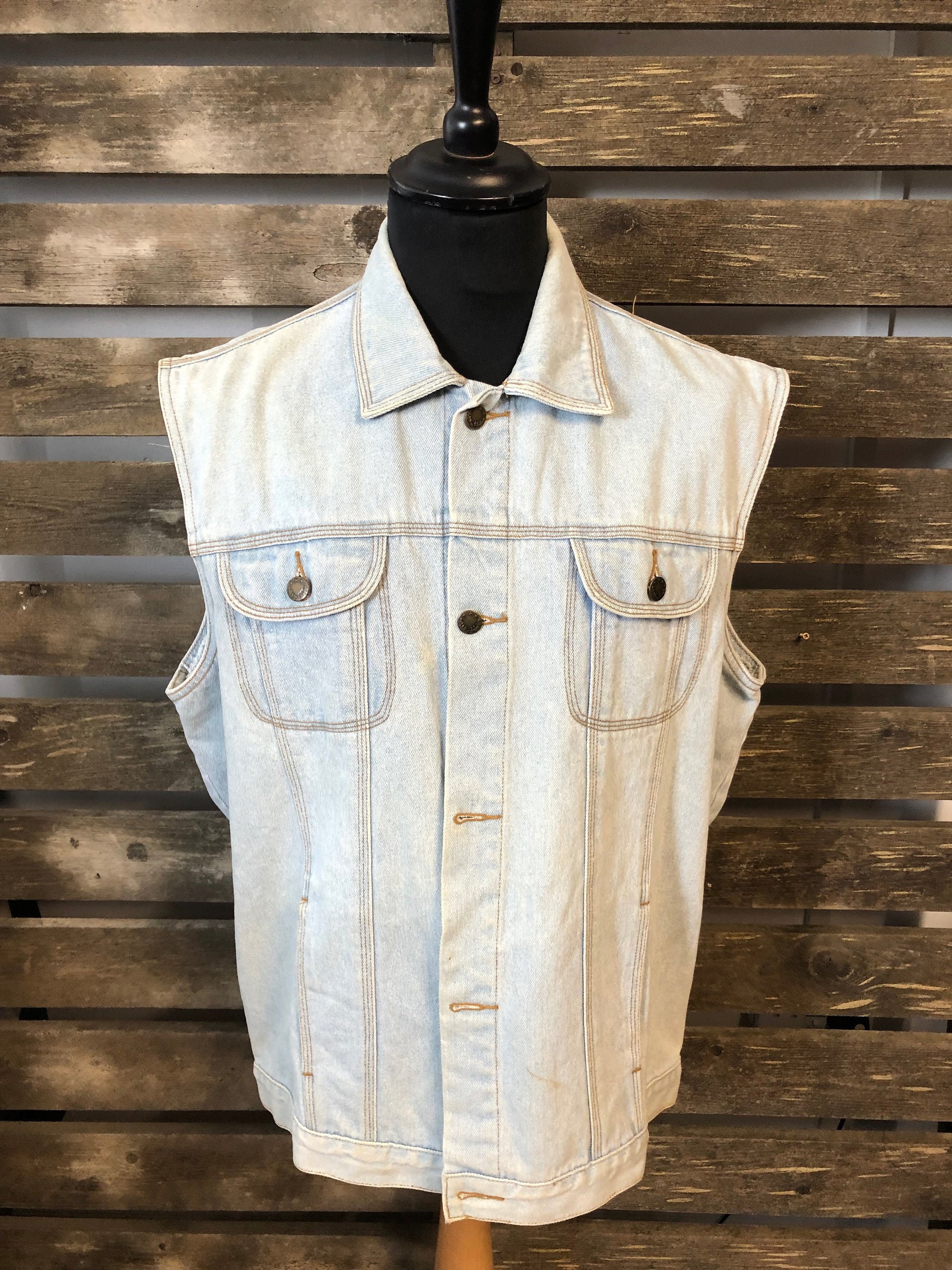 Image of Vintage Denim Sleevless Jacket - Retro 80S/90S Denim Jacket Size L