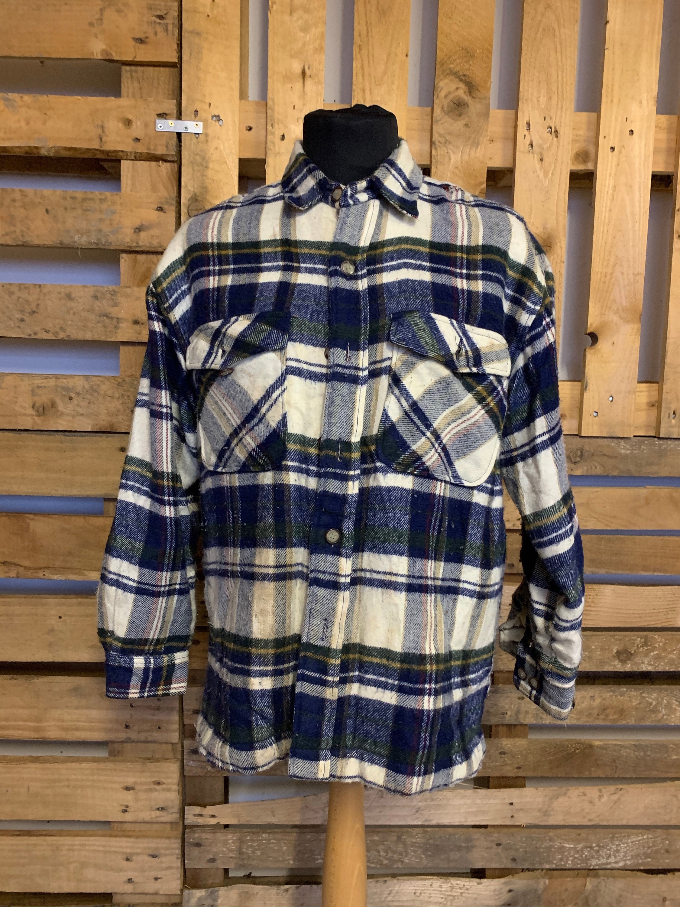 Image of Vintage Checked Fux Fur/Wool Unisex Jacket - 90S Country Western Style Oversized Emo Size M Small Hole