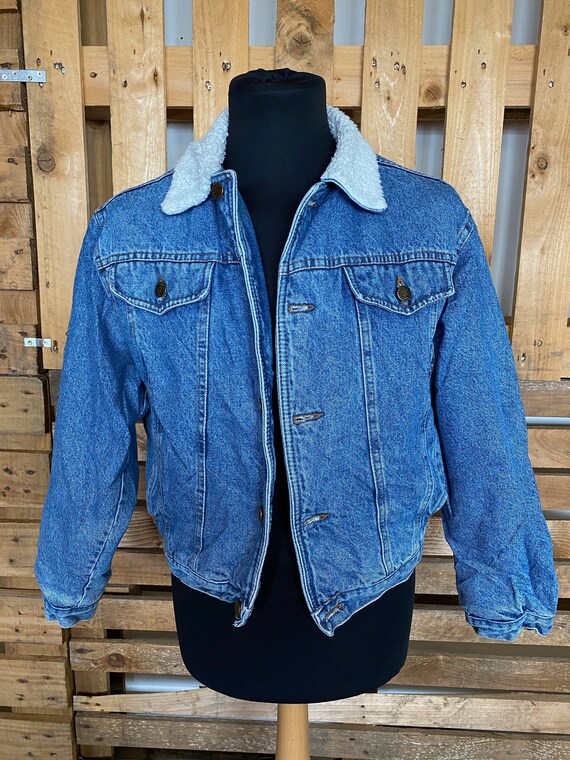 Vintage Teddy Collar Denim Jacket - retro 80s/90s