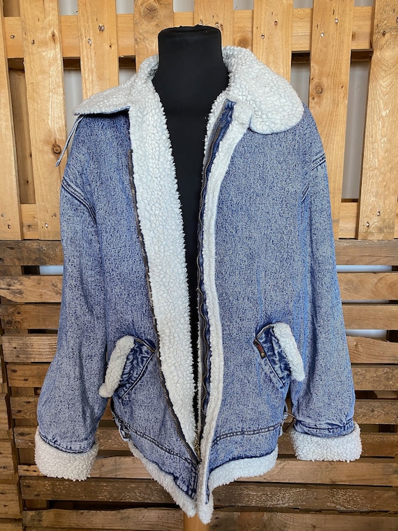 Vintage Teddy Collar Denim Jacket - retro 80s/90s