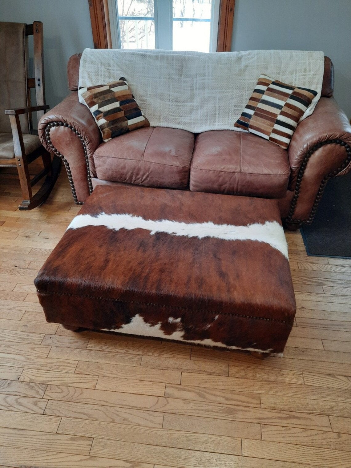 Tan Distressed Cow Leather Whole Hide (Upholstery Leather