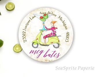 Return address label,  Martini Glass,  Round Address Label, Bartender gift