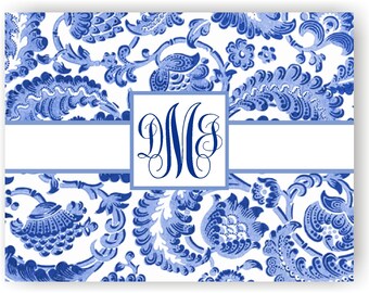 Set of Flat Note Cards in Blue and White with matching envelopes