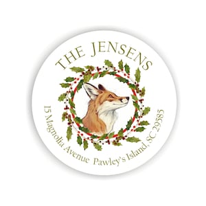 Smiling Fox Address Label, Personalized Christmas Address Labels, Fox lover gift