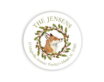 Smiling Fox Address Label, Personalized Christmas Address Labels, Fox lover gift
