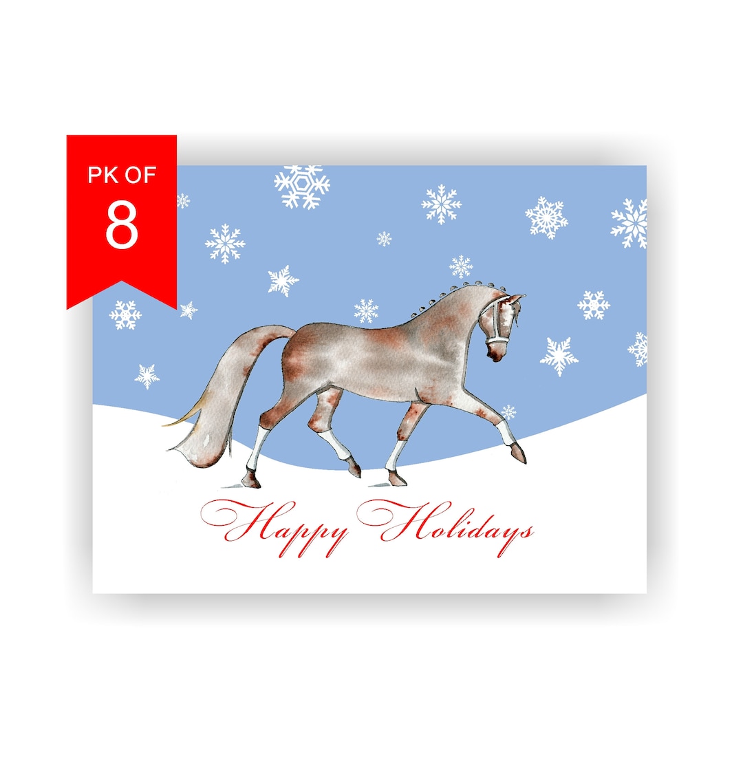 Christmas Cards Set of 8 Horse Holiday Card Set With Snowflakes/equine