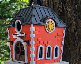Fire Station, Fire House, Birdhouse, First Responder Garden Decor