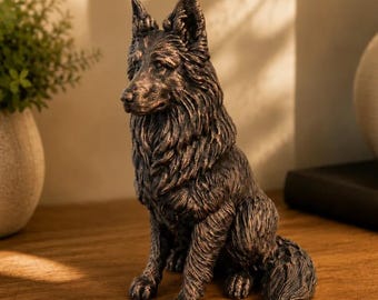 Sitting German Shepherd Statue Figurine Bookend | Hand-Finished German Shepherd Figurine | Unique Dog Lover Gift & Home Decor