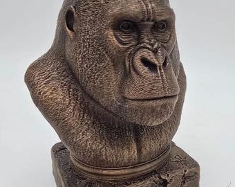 Gorilla Bust on a Cracked Stone Base Home Decor, Statue, Bookend, Memorial, Trophy