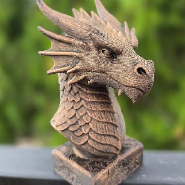 Dragon Bust on a Cracked Stone Base Home Decor, Statue, Bookend, Memorial, Trophy