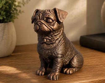 Sitting Pug Statue Figurine Bookend | Hand-Finished Figurine | Unique Dog Lover Gift & Home Decor