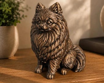 Sitting Pomeranian Statue Figurine Bookend | Hand-Finished Figurine | Unique Dog Lover Gift & Home Decor