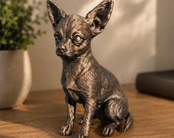 Sitting Chihuahua Statue Figurine Bookend | Hand-Finished Figurine | Unique Dog Lover Gift & Home Decor