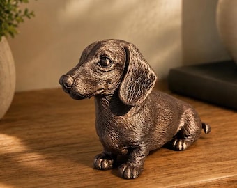 Sitting Dachshund Statue Figurine Bookend | Hand-Finished Dachshund Figurine | Unique Dog Lover Gift & Home Decor
