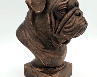 English Bulldog Bust on a Cracked Stone Base Home Decor, Statue, Bookend, Memorial, Trophy