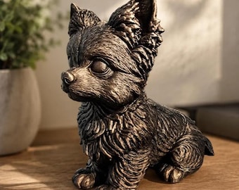 Sitting Yorkshire Terrier Statue Figurine Bookend | Hand-Finished Yorkie Figurine | Unique Dog Lover Gift & Home Decor