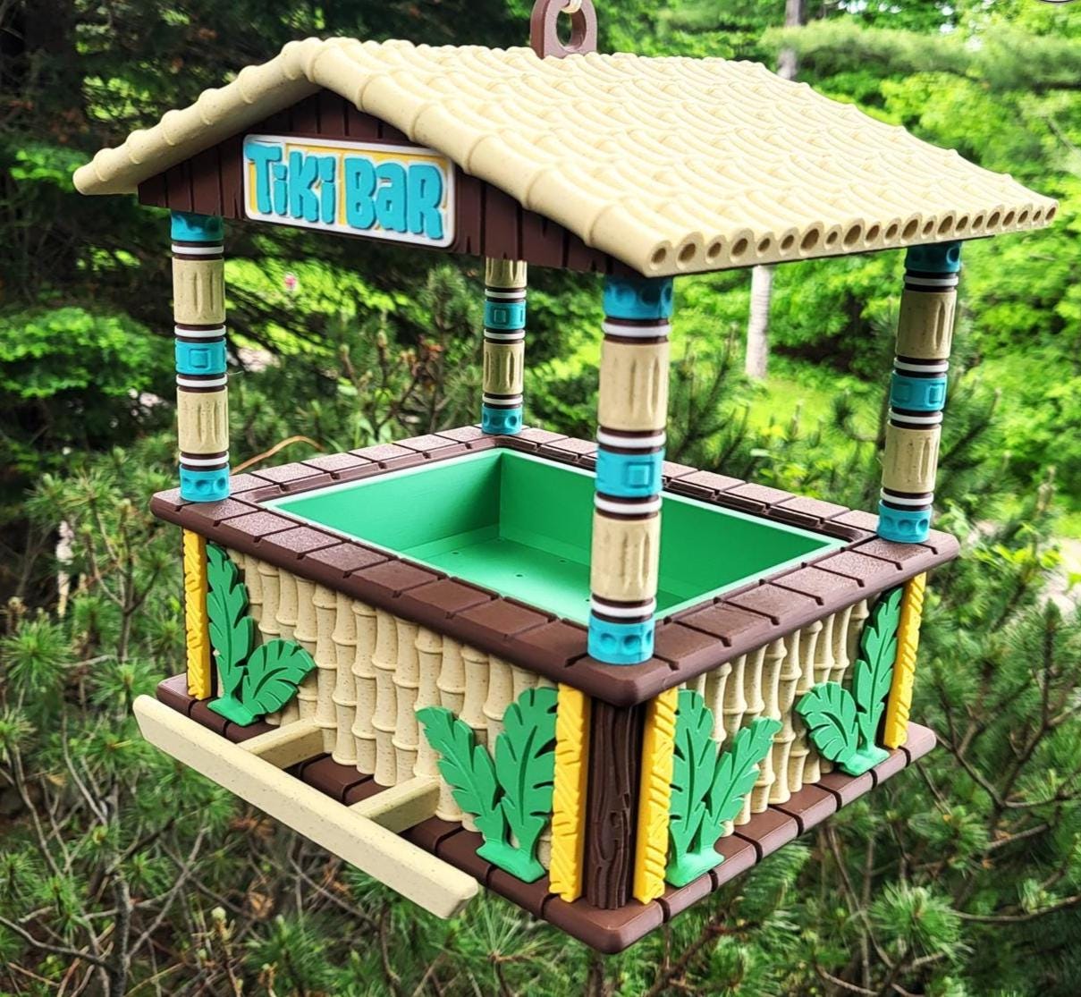 Tiki Bar Tropical Hanging Bird Feeder, Garden Decor