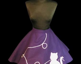 VOLUP Vintage 1950's Style Purple & White Cat Circle Skirt - size XL 2X Plus Size