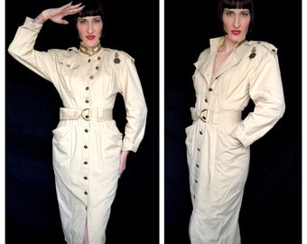 Vintage 1980's Military Utilitarian Style Structured Trench Coat Dress by Foxy Lady - size Medium