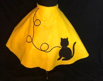 VOLUP Vintage 1950's Style Yellow & Black Cat Circle Skirt - size XL 2X 3X Plus Size