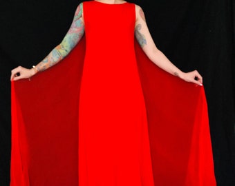 Vintage 1960's MALCOLM STARR Bright Red Silk Chiffon Goddess Gown - size Medium Large