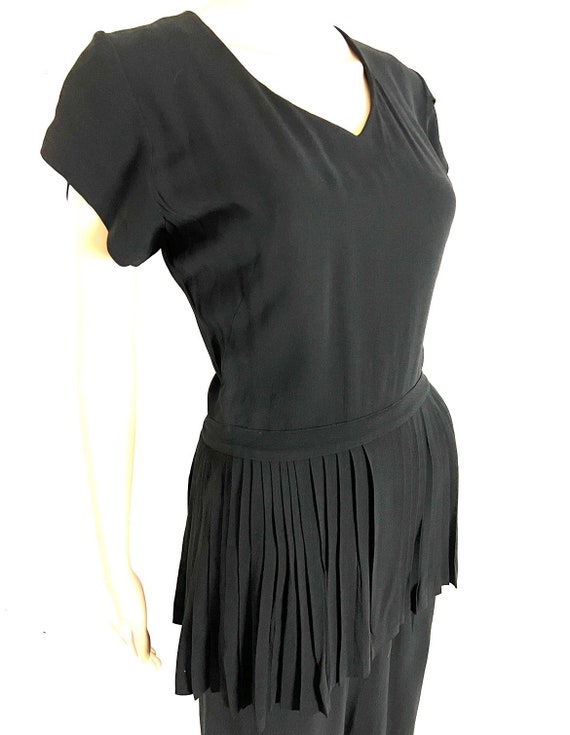 Vintage 1940's Jet Black Rayon Crepe Pleated Dres… - image 6