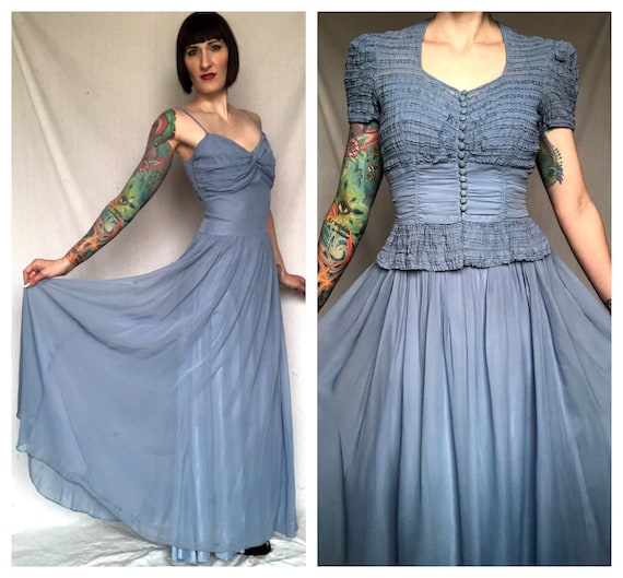 Vintage 1930's 1940's Cinderella Blue Chiffon Stra