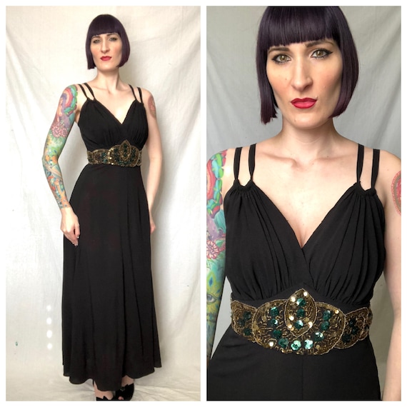 Vintage 1940's Black Rayon Femme Fatale Old Holly… - image 1