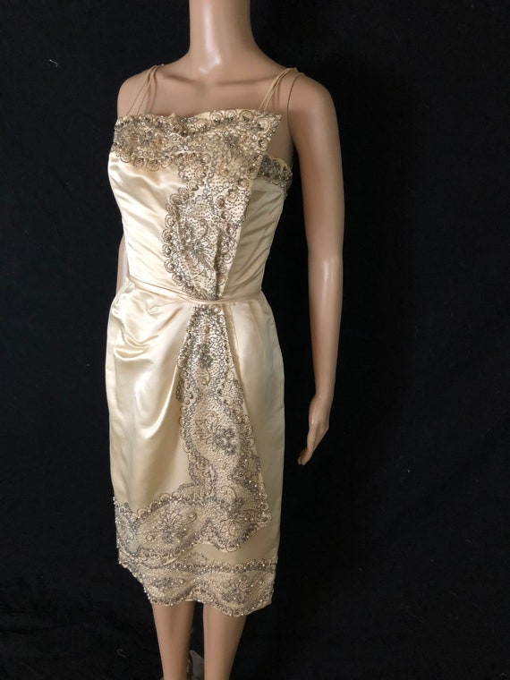 Vintage 1950's CEIL CHAPMAN Ivory Silk Satin Scul… - image 4