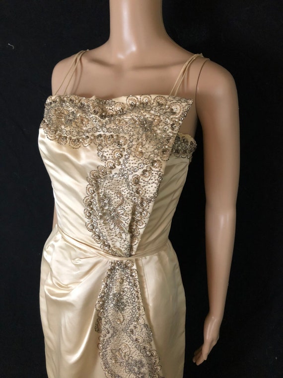 Vintage 1950's CEIL CHAPMAN Ivory Silk Satin Scul… - image 5