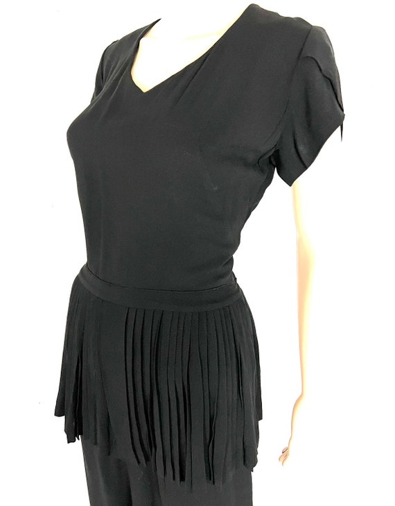 Vintage 1940's Jet Black Rayon Crepe Pleated Dres… - image 4