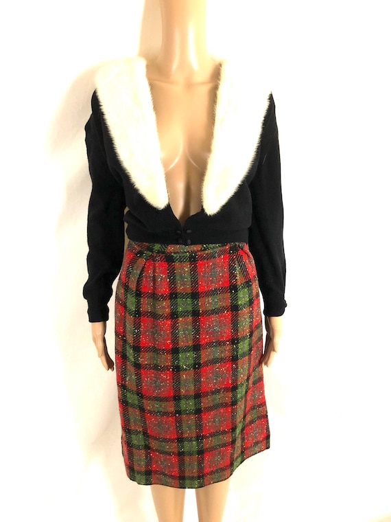 Vintage 1950's Christmas Skirt - Red + Green Plai… - image 3