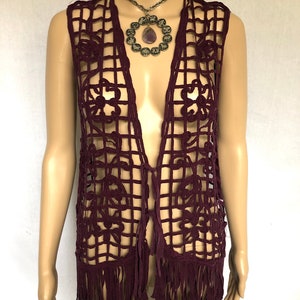 Vintage 90s Purple Cage Lattice Floral Fringe Vest size Medium image 3