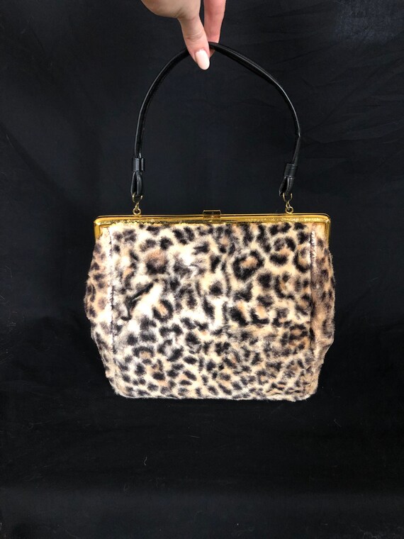 Vintage 1960's Leopard Faux Fur and Vinyl Top Hand