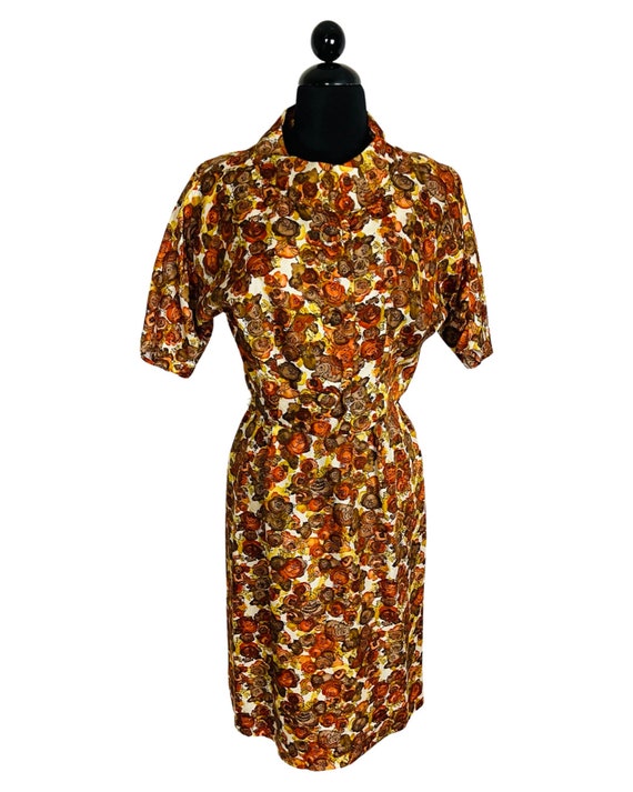 Vintage 1960's Autumnal Floral Print Cocktail Dre… - image 4