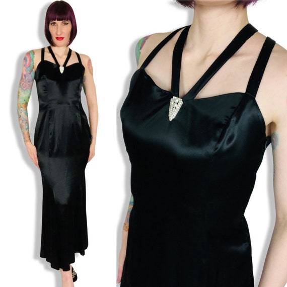 STUNNING Vintage 1930's Style Black Liquid Satin … - image 1