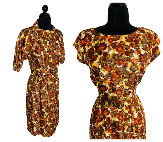 Vintage 1960's Autumnal Floral Print Cocktail Dre… - image 1