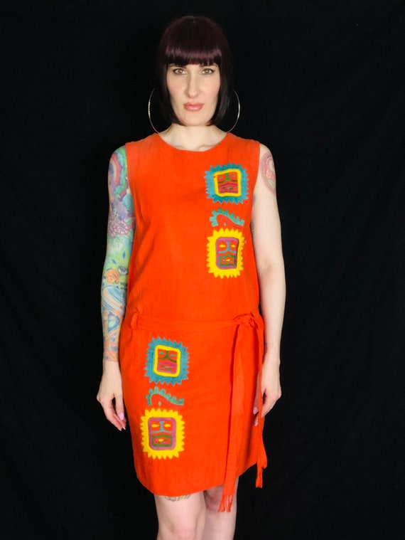 Vintage 1960's Colorful Geometric Embroidered Tri… - image 7