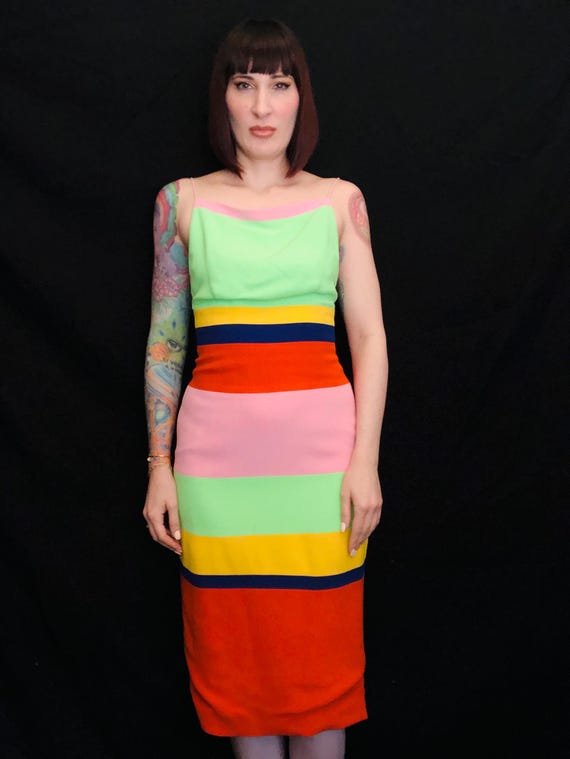 Vintage 1970's Bold Color-block Multicolor Striped Hourglass Backless  Sundress - Made in Italy - Size Medium - Etsy