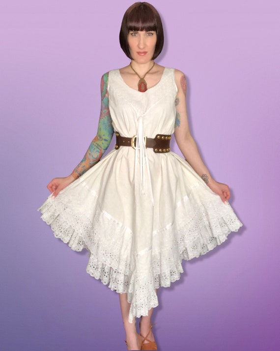 white lace trapeze dress Free People Lace Floral Trapeze Dress White Coquette Twee Boho Y2K Festival S